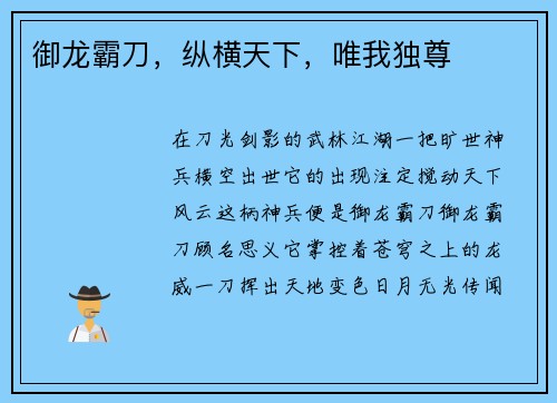御龙霸刀，纵横天下，唯我独尊
